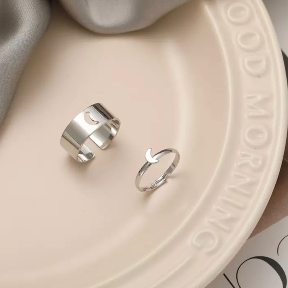 Matching Silver Moon Ring Set